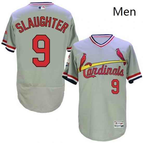 Mens Majestic St Louis Cardinals 9 Enos Slaughter Grey Flexbase Authentic Collection Cooperstown MLB Jersey
